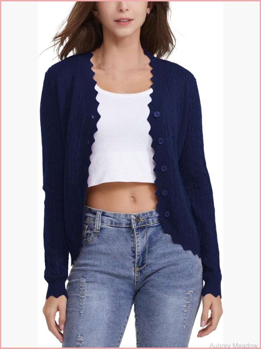 Crochet Lace V-Neck Cardigan, Slim Fit Cropped Button Down Knit